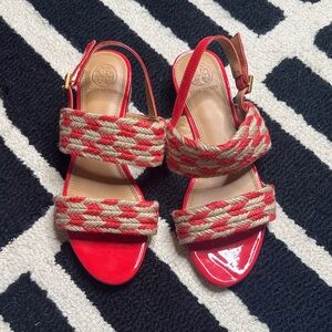 Tory Burch Poppy and Tan Braided Lola Sandals
